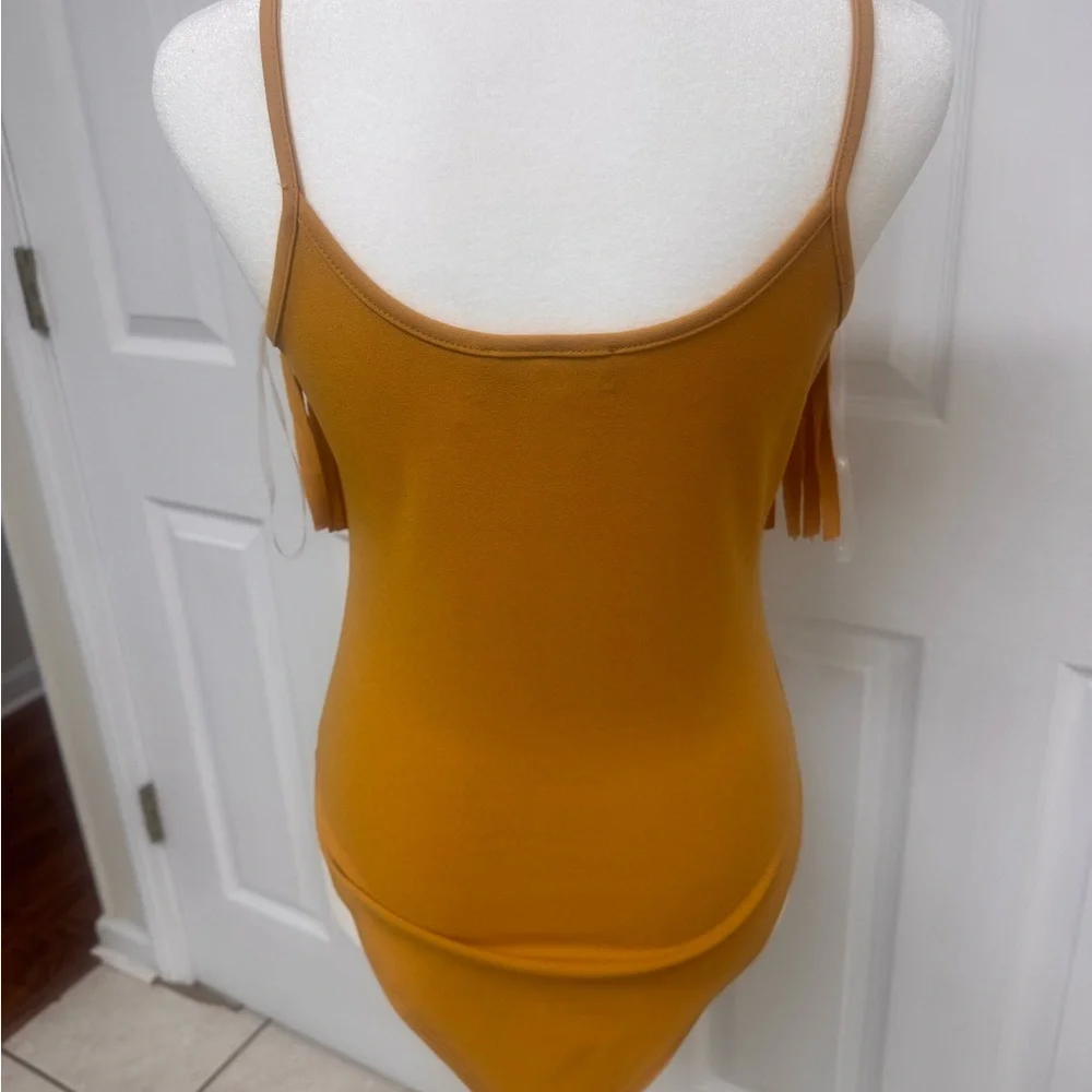 NWT Cavenders Yellow Mustard Western Fringe Body Suit Small Womens NYLON APPAREL - Picture 2 of 3